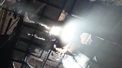 Demolished ruined ceiling abandon building light shine through dusty hope abstract