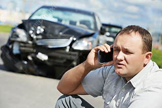Upset driver man after car crash