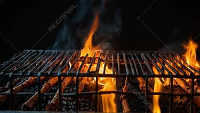 grilling meat or barbecue over a burning flame 1