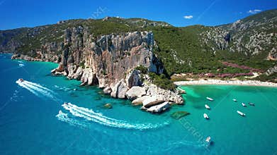 Best and most beautiful beaches of Sardegna island (Italy) - Cala Luna in gulf of Orosei high angle 4khd video
