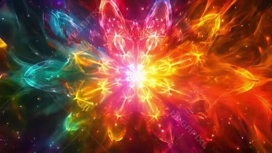 Vibrant bursts of color emanate from a central point symbolizing the energy and potential for entanglement in a quantum