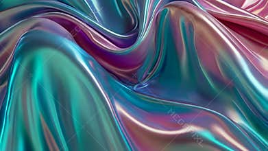 Neon neon slow motion soft satin wave, light effect, white holographic colors, texture with smooth flowing patterns