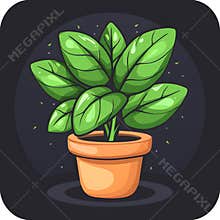 Illustration of a houseplant in a flowerpot by a window