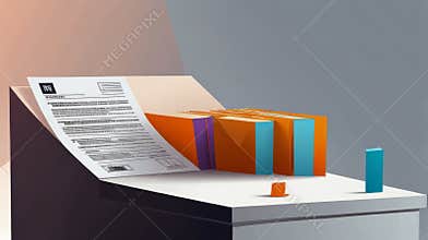 3d bar chart coming out of invoice for business concept