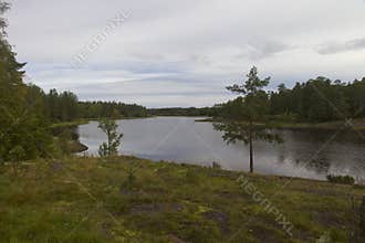 River in the northern Karelian countryside on a cloudy day