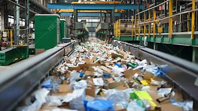 Waste sorting conveyor belt processing materials for recycling