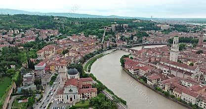 Aerial View of Verona Adige River: Historic Bridges
