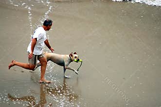 Man and Dog on Beach