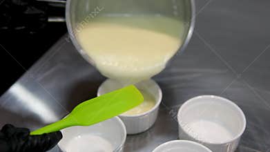 Creme brulee in Catalan style. Vanilla cream with burnt sugar on top, dessert