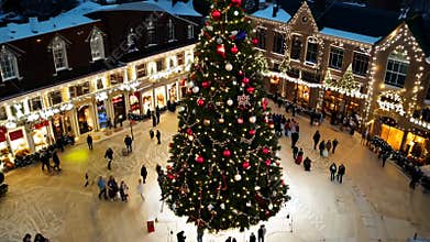 Christmas tree on the main square of a small town.