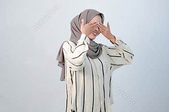 Body expression of Indonesian Asian woman wearing hijab