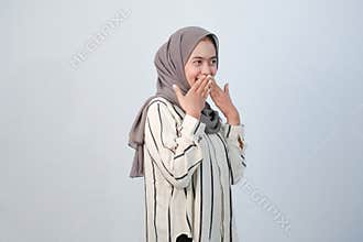 Body expression of Indonesian Asian woman wearing hijab