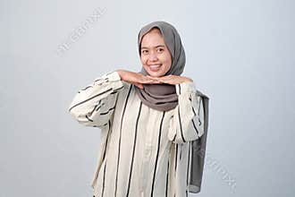 Body expression of Indonesian Asian woman wearing hijab
