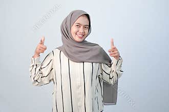 Body expression of Indonesian Asian woman wearing hijab