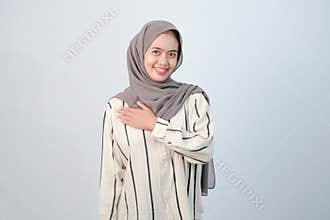 Body expression of Indonesian Asian woman wearing hijab