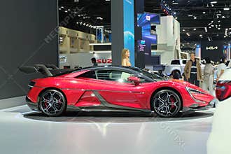 Nonthaburi, Thailand - April 6, 2024: BYD YangWang U9, an all-electric supercar, launched at 236,000 USD: 0-100 km h in 2.36s