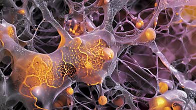 This microscopic image reveals the intricate network of melanocytes in the epidermis responsible for the production and