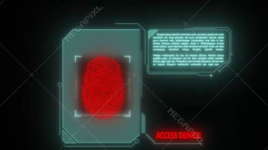 Cybersecurity modern technology infographic. Holographic security interface, identity scanner scans fingerprint showing