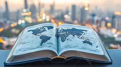 Concept of an open Bible with a world map showing global Christian missions
