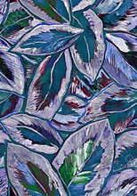 Blue foliage painted with hand of strokes seamless pattern.