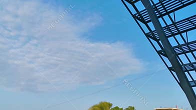 Blue sky with chemical chemtrails cumulus clouds scalar waves sky