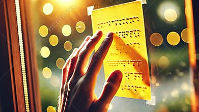 Braille Reading. Close-up of Hand Using Braille on Public Transit System. Accessibility in Urban Transportation.