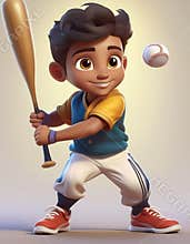 Child playing baseball cartoon