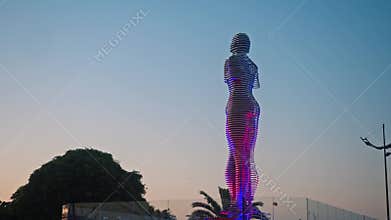 BATUMI, GEORGIA - August 1, 2024 - Moving statues of Ali and Nino