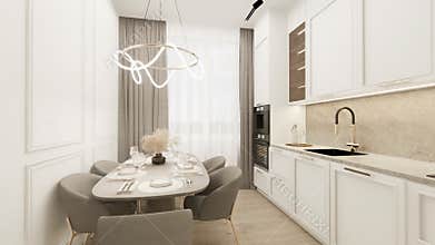 Elegant Dining Area, Modern Kitchen.