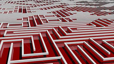 3D background with white maze pattern under glossy red floor with realistic reflections and moving camera effect