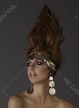 Portrait of fantasy futuristic queen with flame hair