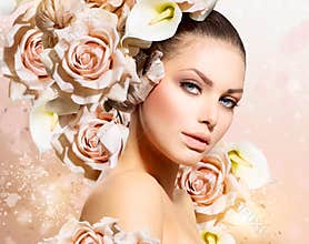 Model Girl with Flowers Hair