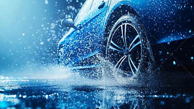 With a blue background and copy space available, this banner features a car being washed.