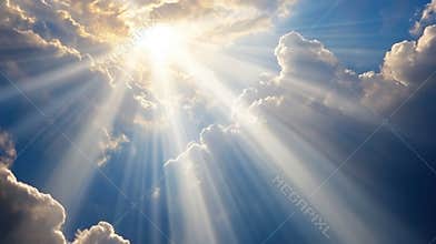Beautiful rays in sky. God light in heaven symbolizing divine presence, truth, spiritual illumination, God love and