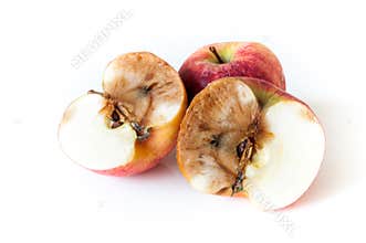 Half of rotten apple, spoiled food