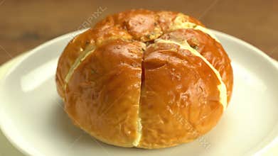 Rotation of homemade cream cheese galic bread.