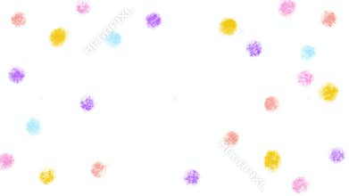 Hand drawn animated crayon background with colorful polka dot on white background. Wallpaper with copy space for logo or