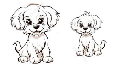 Drawing for children's coloring book cute dog. Illustration winter line on white background
