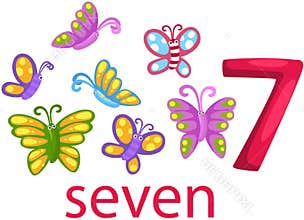 Number 7 character with butterflies