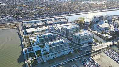 Aerial 360 degree rotation View of Meta Reality Labs Campus