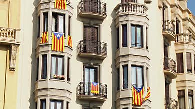 Residential House with Several Catalan Flags Hanging