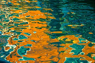 Abstract reflection of colorful venice building on canal