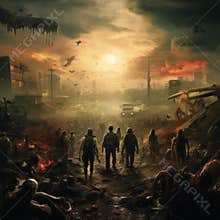 The zombie apocalypse. Ruined city. Fantastically catastrophic landscape