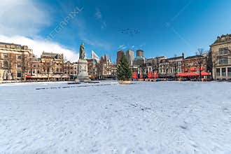 Frozen in time by the cold of usually a crowded place in the Duch The Hague city