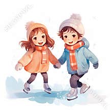 Little children ice skating. Figure skating. Children\'s winter activities