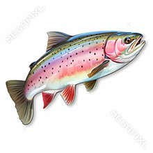 Rainbow Trout Wall Sticker - Charming Fish Illustration In Magenta And Orange