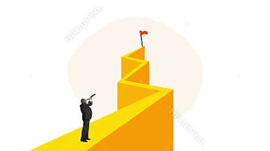 Creative stop motion. Modern animation. Businessman looking on top of the mountain, paving way to the top