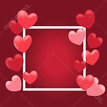 Valentine\'s Day concept. Vector illustration. Red and pink hearts with a white square frame