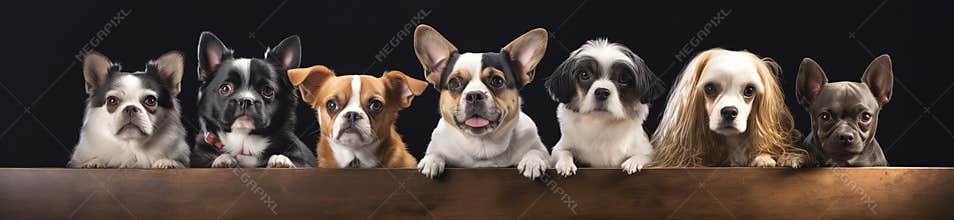 Diverse Canine Line-Up: Expressive Faces of Various Dog Breeds - Generative AI