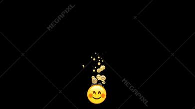 Pop up icons of yellow emoji with smiling eyes and blushing cheeks showing a true sense of happiness. Emoji, big